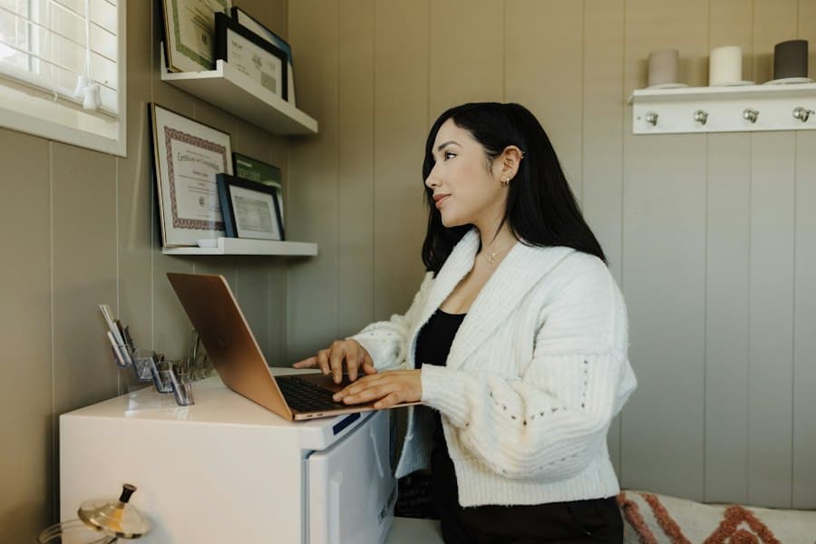 A business owner working on her laptop