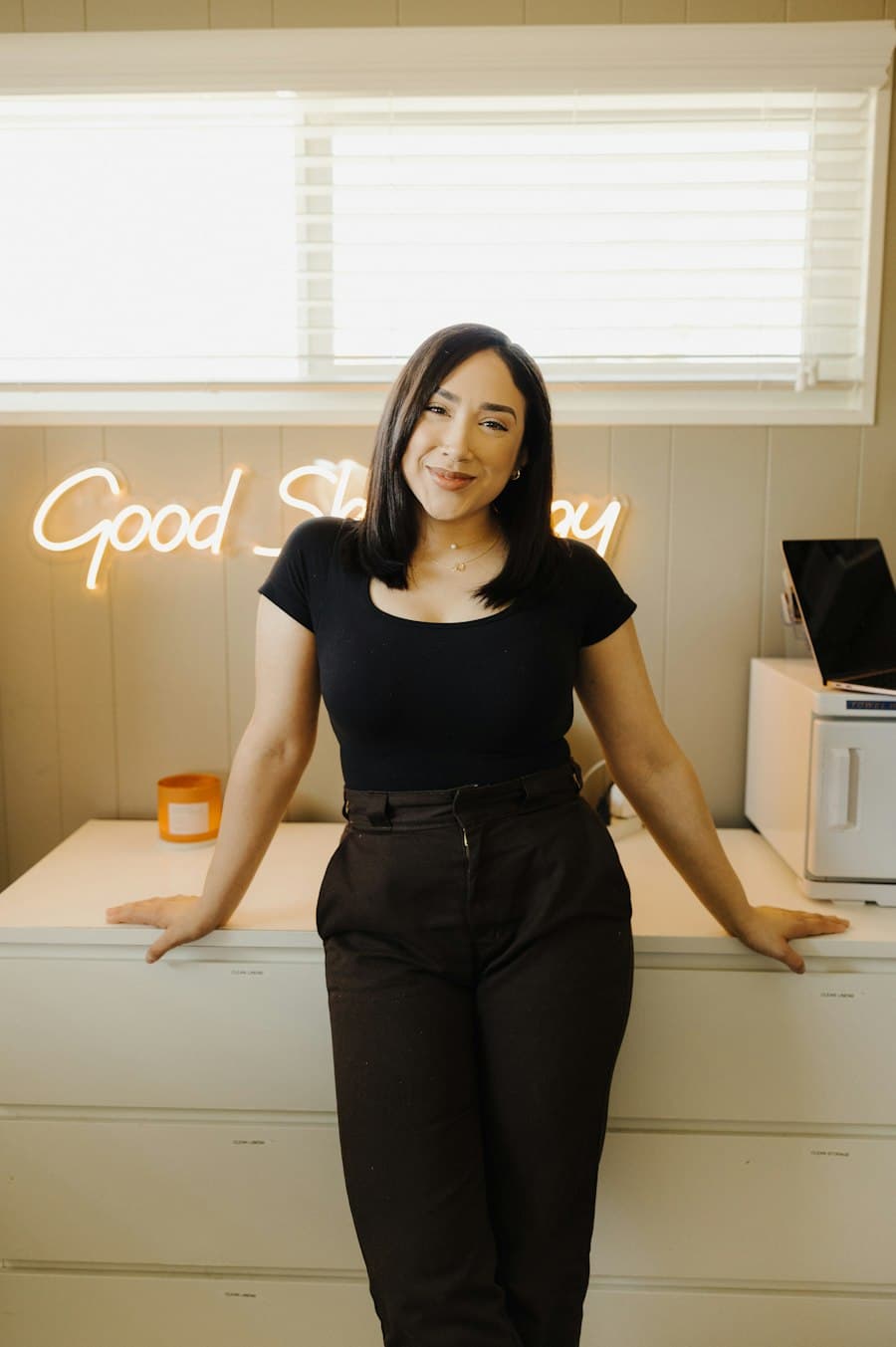 A salon owner in her studio